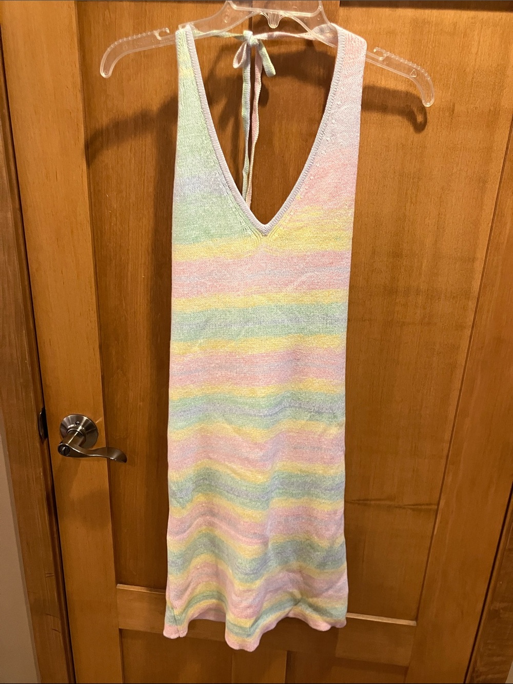 NWT Woman’s Rainbow Stripe Knit V neck Knit Dress with Tie Straps Size XXL